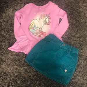 Girls Unicorn top, Size 4-5 skirt (w/mo Size 5T